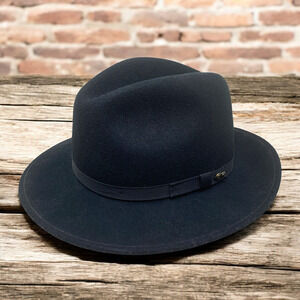 Vintage Country Gentleman Lite Felt 100% Wool Black Fedora Hat Sz M USA Gangster